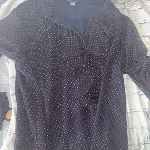 Tommy Hilfiger Navy & Red, White Polkadot Ruffle Front Long Sleeve Blouse XL